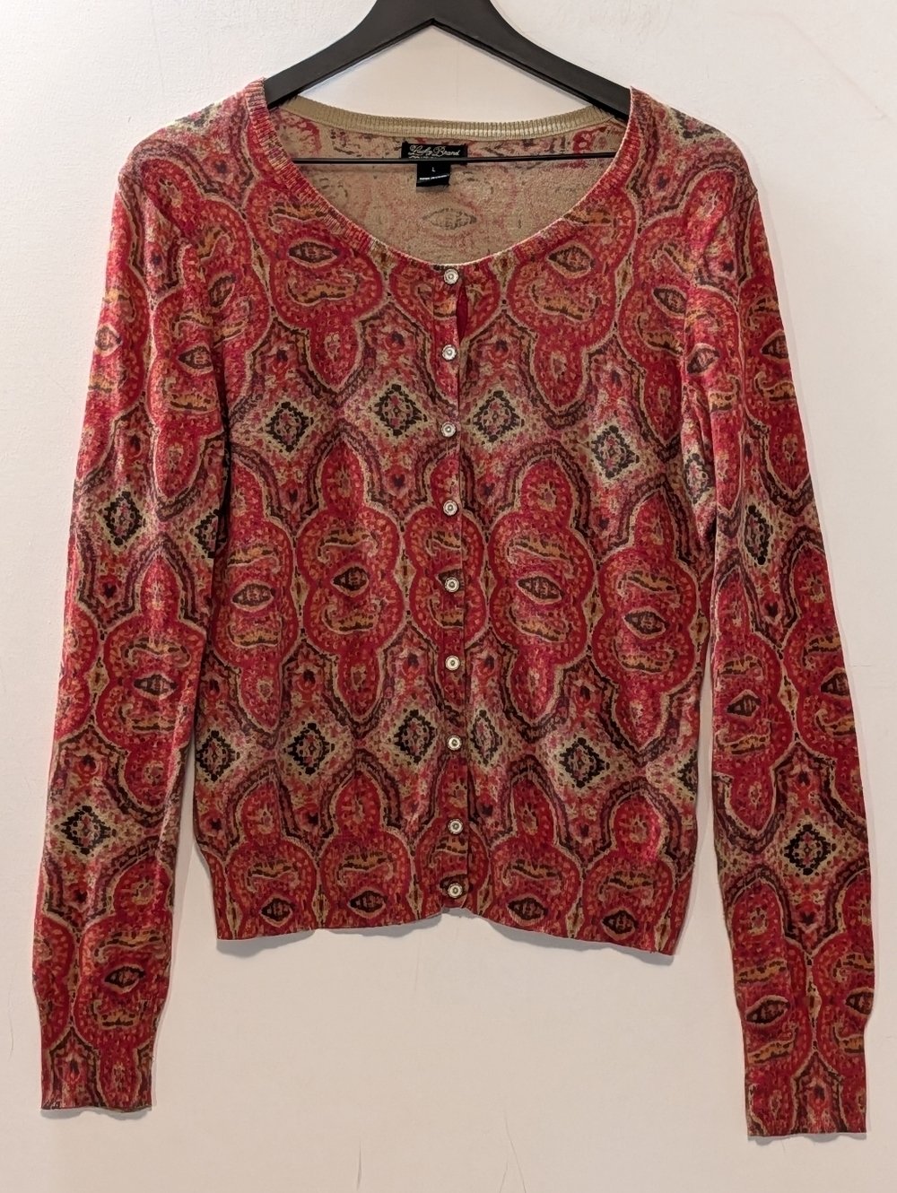 Talbots Red Paisley Button Cardigan